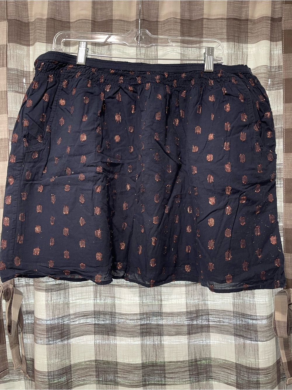 J. Crew Navy Mini Skirt with Pink Copper Dot Accents